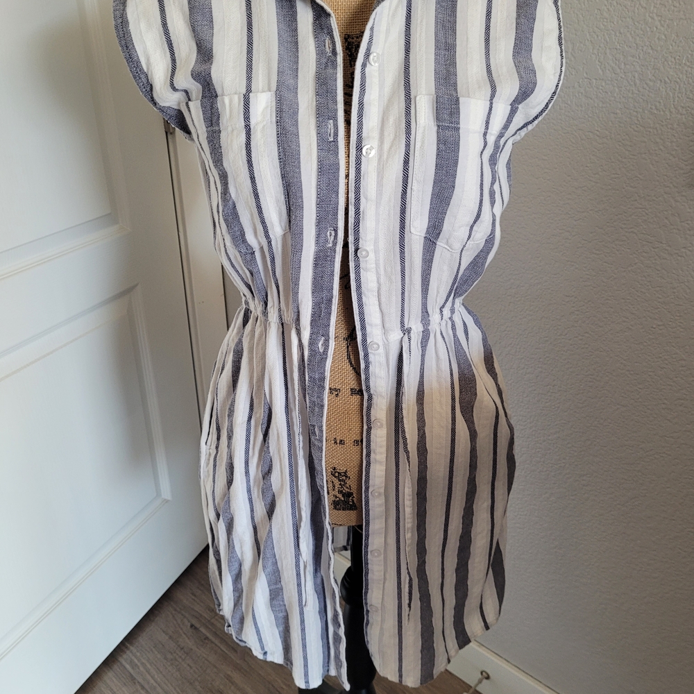 Japna White and Navy Blue Striped Midi Dress